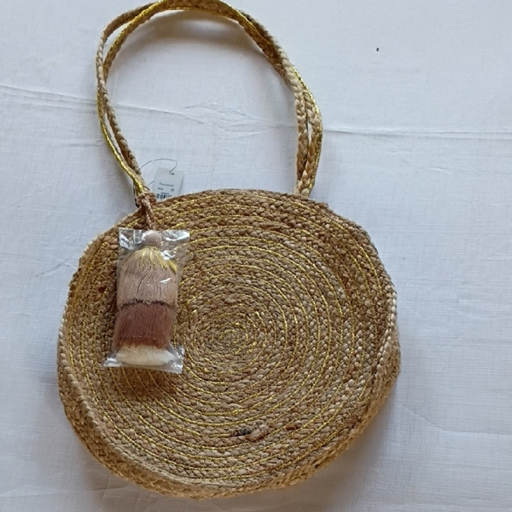 Francesca's Collections Gold and Tan Jute Tote - Picture 6 of 14